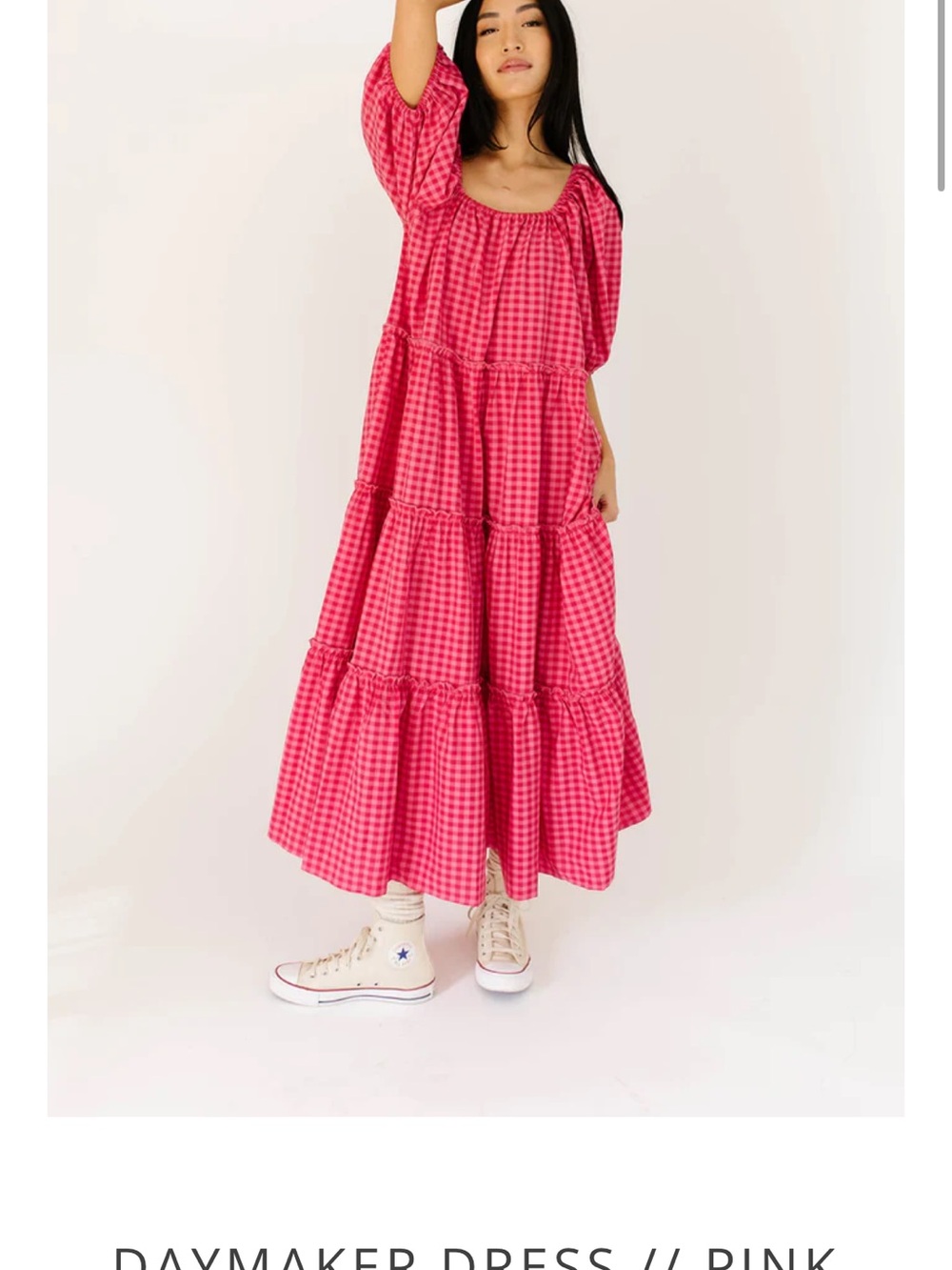 Shop Zoco Daymaker Dress. Pink Gingham Tiered Maxi Dress
